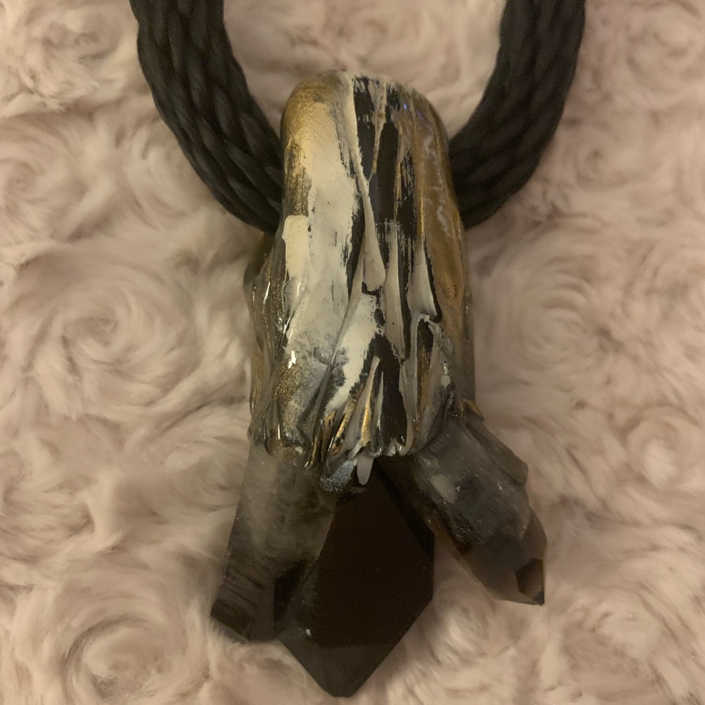 Adina Mills One-of-a-Kind Smoky Quartz Pendant on Long, Black Woven Rope